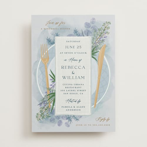 This is a porcelaine rehearsal dinner invitations with standard by Paper Sun Studio called time to dine printing on signature in standard