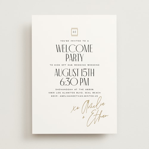 This is a marble rehearsal dinner invitations with standard by Owl and Toad called polished printing on signature in standard