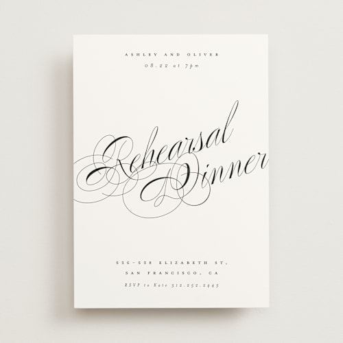 This is a onyx rehearsal dinner invitations with standard by Hudson meet Rose called forever printing on signature in standard