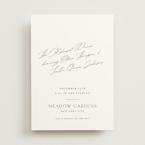 This is a salt rehearsal dinner invitations with standard by Stephanie Hawkes called scripts printing on signature in standard