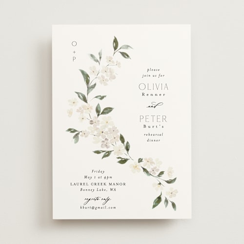 This is a porcelain rehearsal dinner invitations with standard by Itsy Belle Studio called sweeping vine printing on signature in standard