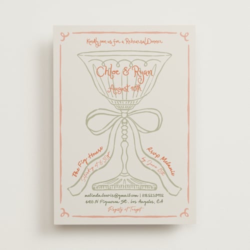 This is a sunset rehearsal dinner invitations with standard by Elly called toast printing on signature in standard