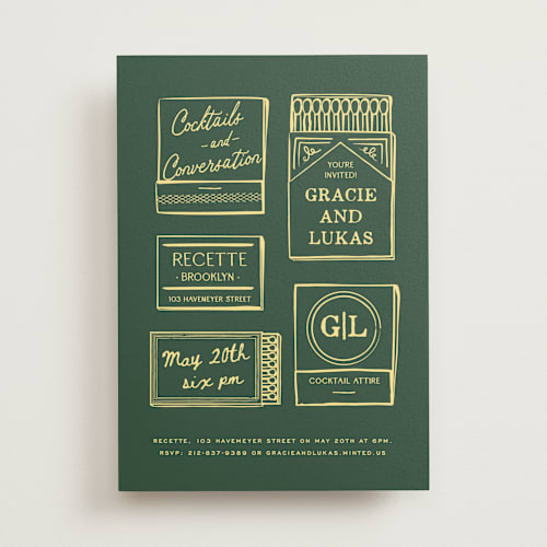This is a vetiver rehearsal dinner invitations with standard by Jennifer Lew called matchbooks printing on signature in standard