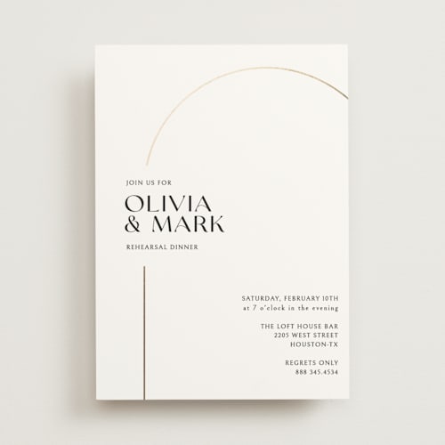 This is a snow rehearsal dinner invitations with foil pressed by Pati Cascino called the arch printing on signature in standard