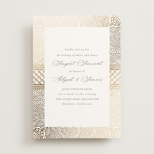 This is a lily foil stamped wedding invitations with foil pressed by Mansi Verma called gilded henna printing on signature in standard