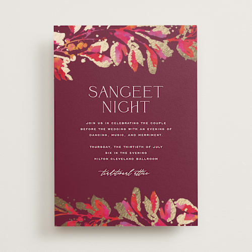 This is a sangria foil stamped wedding invitations with foil pressed by Jessica Corliss called bright abstract printing on signature in standard