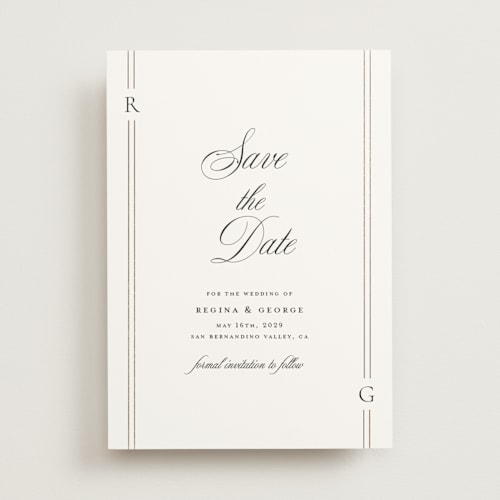 This is a quartz foil stamped save the date cards with foil pressed by Jelena Vuletic called elencourt printing on signature in standard