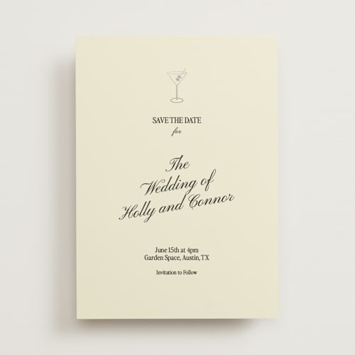 This is a buttercream foil stamped save the date cards with foil pressed by Helena Vitto called elizabeth printing on signature in standard