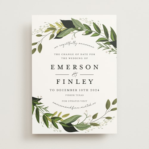 This is a fern save the date with standard by Susan Moyal called vines of green printing on signature in standard