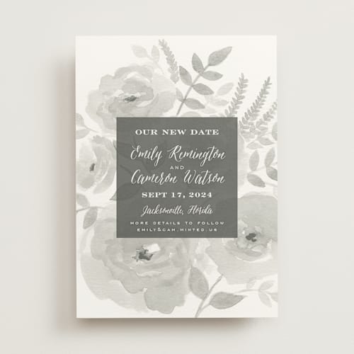 This is a fog save the date with standard by Jill Means called watercolor floral printing on signature in standard
