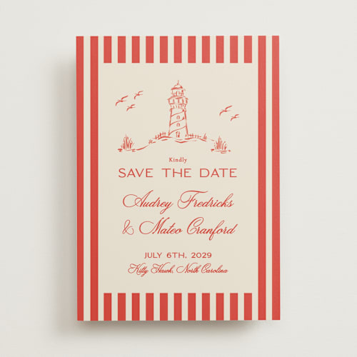 This is a lobster save the date with standard by Jackie Crawford called kitty hawk printing on signature in standard