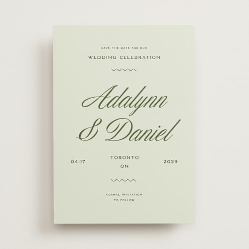 This is a lemongrass save the date with standard by Sam Dubeau called swoon printing on signature in standard