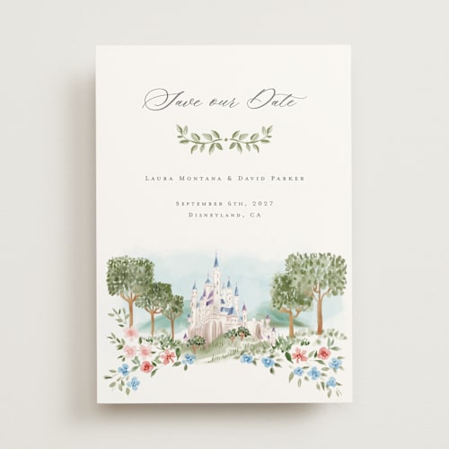 This is a spring save the date with standard by Petra Kern called disney's once upon in a dream printing on signature in standard