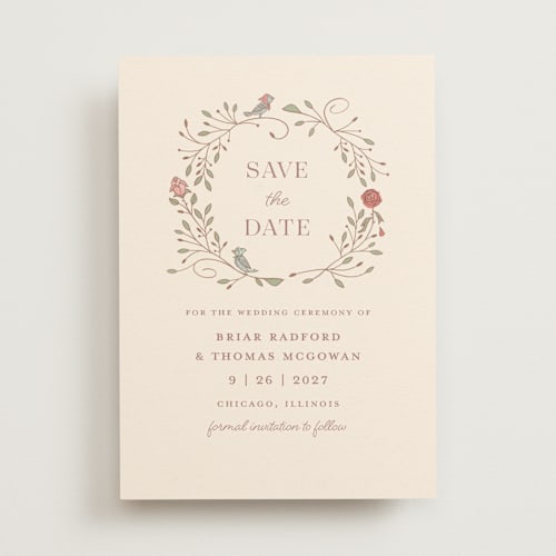 This is a autumn save the date with standard by Morgan Ramberg called disney storybook printing on signature in standard