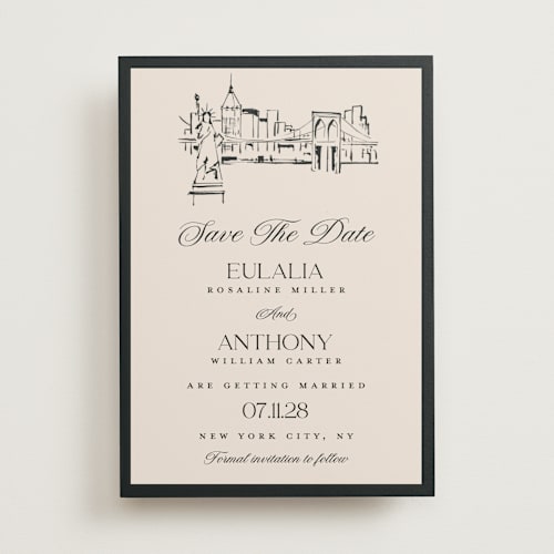 This is a halo save the date with standard by Teju Reval called nyc skyline printing on signature in standard