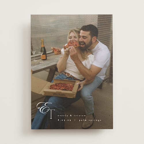 This is a quartz save the date with standard by Kristie Kern called whispered printing on signature in standard