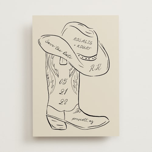 This is a sand save the date with standard by Jelena Vuletic called lariat printing on signature in standard