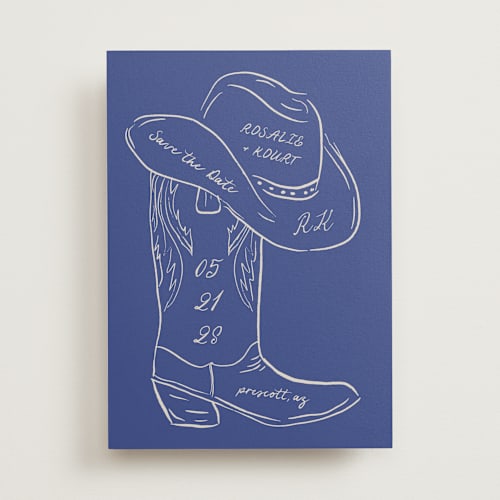 This is a marine save the date with standard by Jelena Vuletic called lariat printing on signature in standard