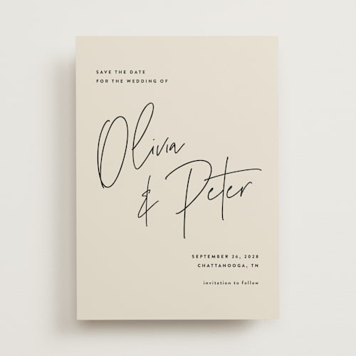 This is a champagne save the date with standard by JoAnn Jinks called signed printing on signature in standard