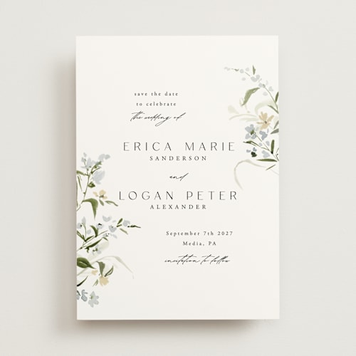 This is a lily save the date with standard by Everett Paper Goods called fleur printing on signature in standard