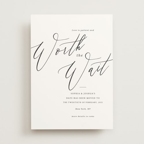 This is a snow save the date with standard by Griffinbell Paper Co. called crescendo printing on signature in standard
