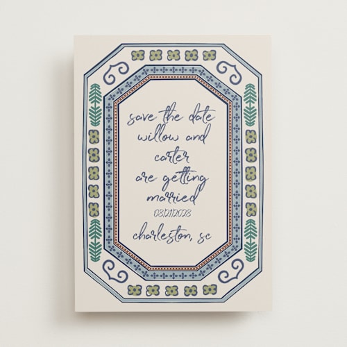 This is a neptune save the date with standard by Kelly Watkins called vase printing on signature in standard
