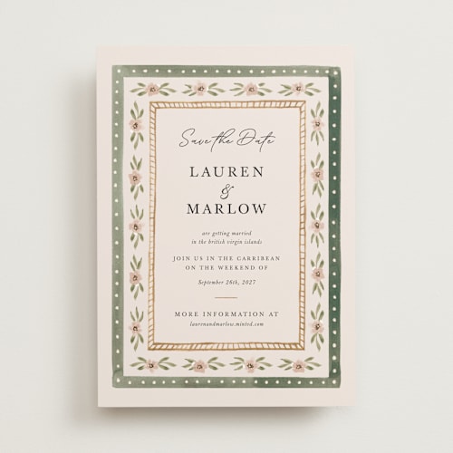 This is a garden save the date with standard by leslie hamer called americana printing on signature in standard