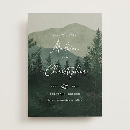 This is a jade save the date with standard by Elly called the forest printing on signature in standard