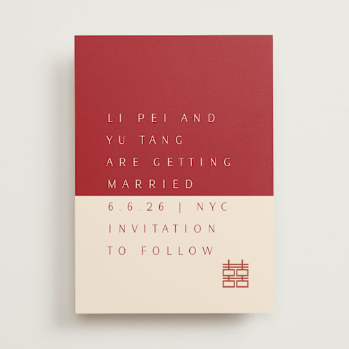 This is a poppy save the date with standard by Deborah Chou called two toned printing on signature in standard