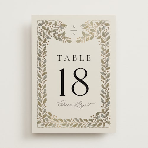 This is a fern table numbers with foil pressed by Jen Owens called vine wrap printing on doublethick in standard