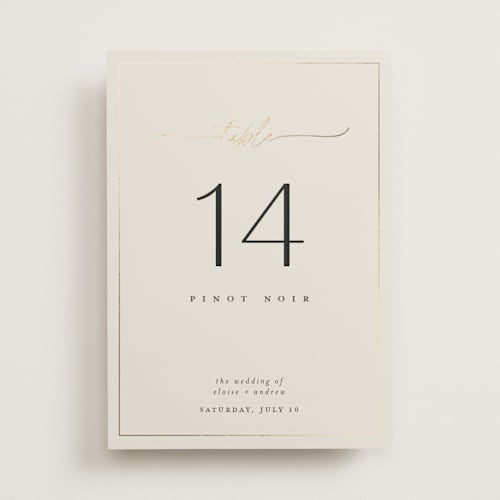 This is a linen table numbers with foil pressed by Pippa Shaw called silk printing on doublethick in standard