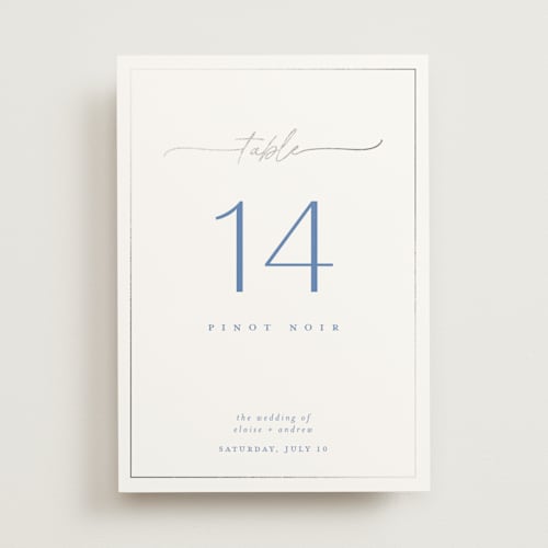 This is a cornflower table numbers with foil pressed by Pippa Shaw called silk printing on doublethick in standard