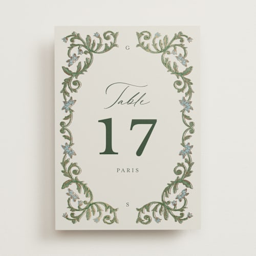 This is a bluebell table numbers with foil pressed by Jen Owens called grandeur printing on doublethick in standard