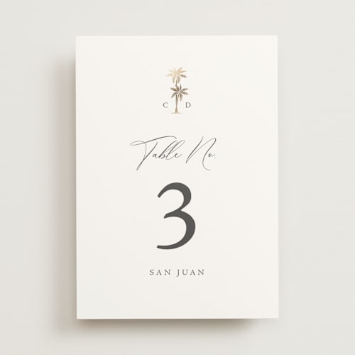 This is a stone table numbers with foil pressed by Olivia Raufman called palm monogram printing on doublethick in standard