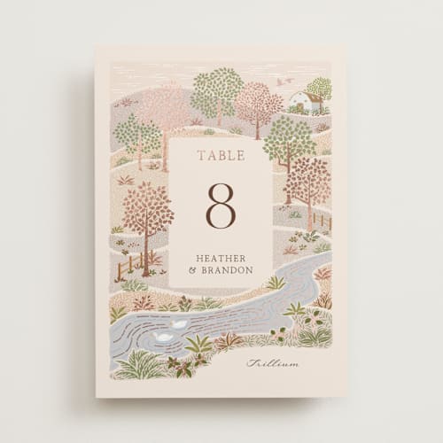 This is a rose quartz table numbers with foil pressed by Paper Sun Studio called countryside printing on doublethick in standard