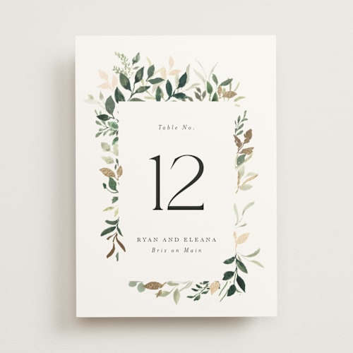 This is a greenery table numbers with foil pressed by Itsy Belle Studio called garden serenity printing on doublethick in standard