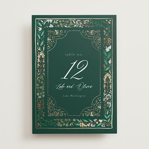 This is a evergreen table numbers with foil pressed by Alethea and Ruth called illuminated storybook printing on doublethick in standard