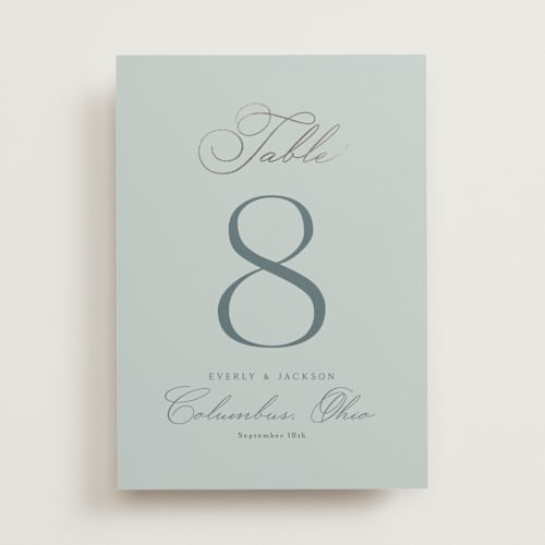 This is a sea & sky table numbers with foil pressed by Kaydi Bishop called eternal printing on doublethick in standard