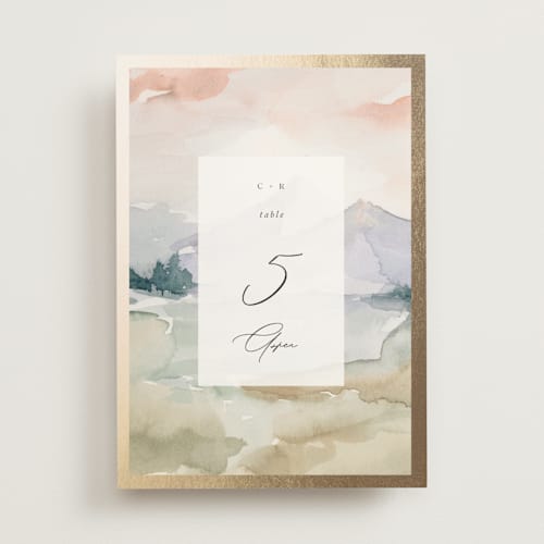 This is a latte table numbers with foil pressed by Lori Wemple called mountain printing on doublethick in standard