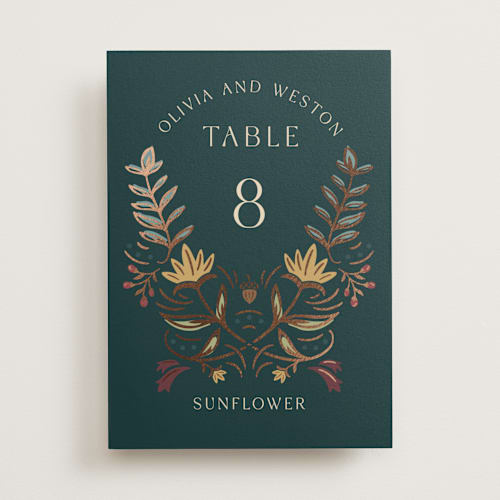 This is a deep sea table numbers with foil pressed by Erin German called autumnal arch printing on doublethick in standard
