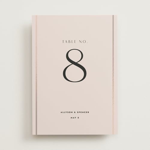 This is a blush table numbers with foil pressed by Kindred Fields called deco band printing on doublethick in standard