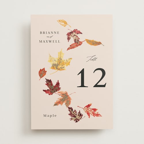 This is a autumn table numbers with foil pressed by Itsy Belle Studio called autumn leafs printing on doublethick in standard