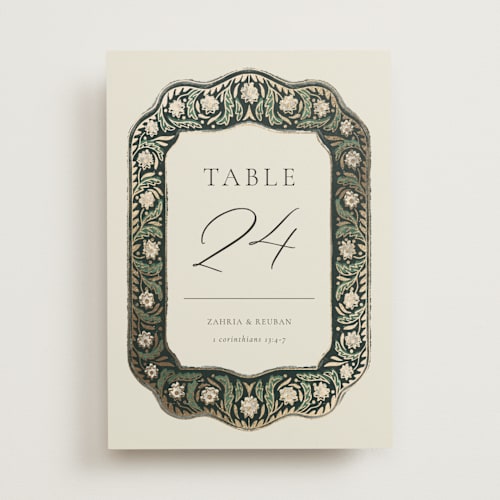 This is a emerald table numbers with foil pressed by Jen Owens called frame printing on doublethick in standard
