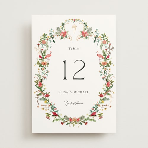 This is a papaya table numbers with foil pressed by Susan Moyal called tropica printing on doublethick in standard