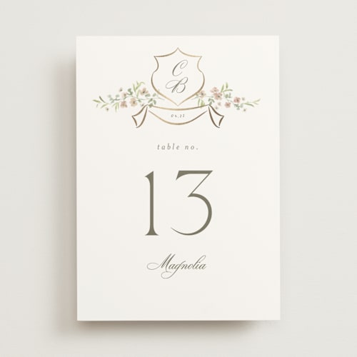 This is a blush table numbers with foil pressed by Everett Paper Goods called posy printing on doublethick in standard