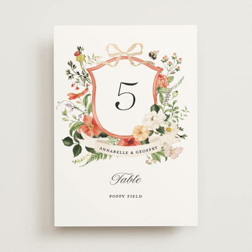 This is a verona sunset table numbers with foil pressed by Sarah Knight called fleur printing on doublethick in standard