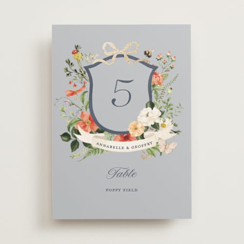 This is a something blue table numbers with foil pressed by Sarah Knight called fleur printing on doublethick in standard