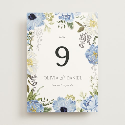 This is a azure table numbers with foil pressed by Susan Moyal called timeless blooms printing on doublethick in standard