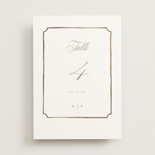 This is a pearl table numbers with foil pressed by Leah Bisch called monogram in leaves printing on doublethick in standard