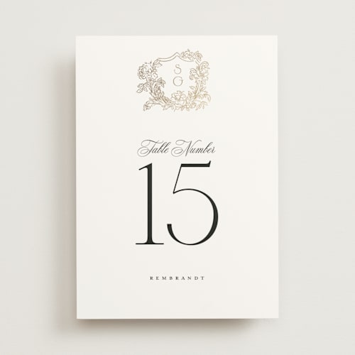 This is a pearl table numbers with foil pressed by Jenna Holcomb called rococo printing on doublethick in standard